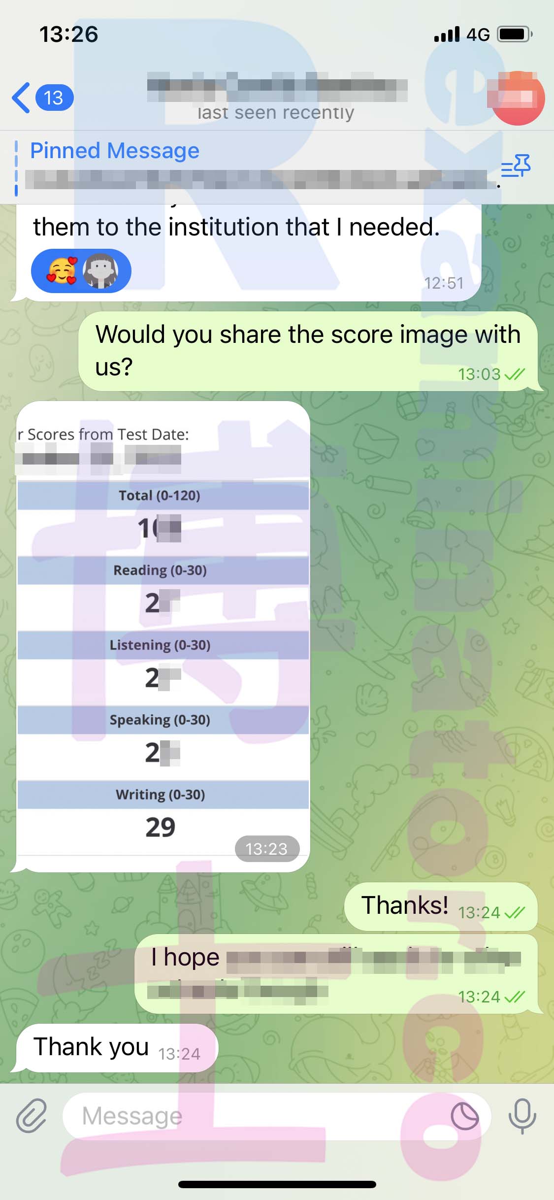 托福代考保分成功案例#456的与客户对话截图