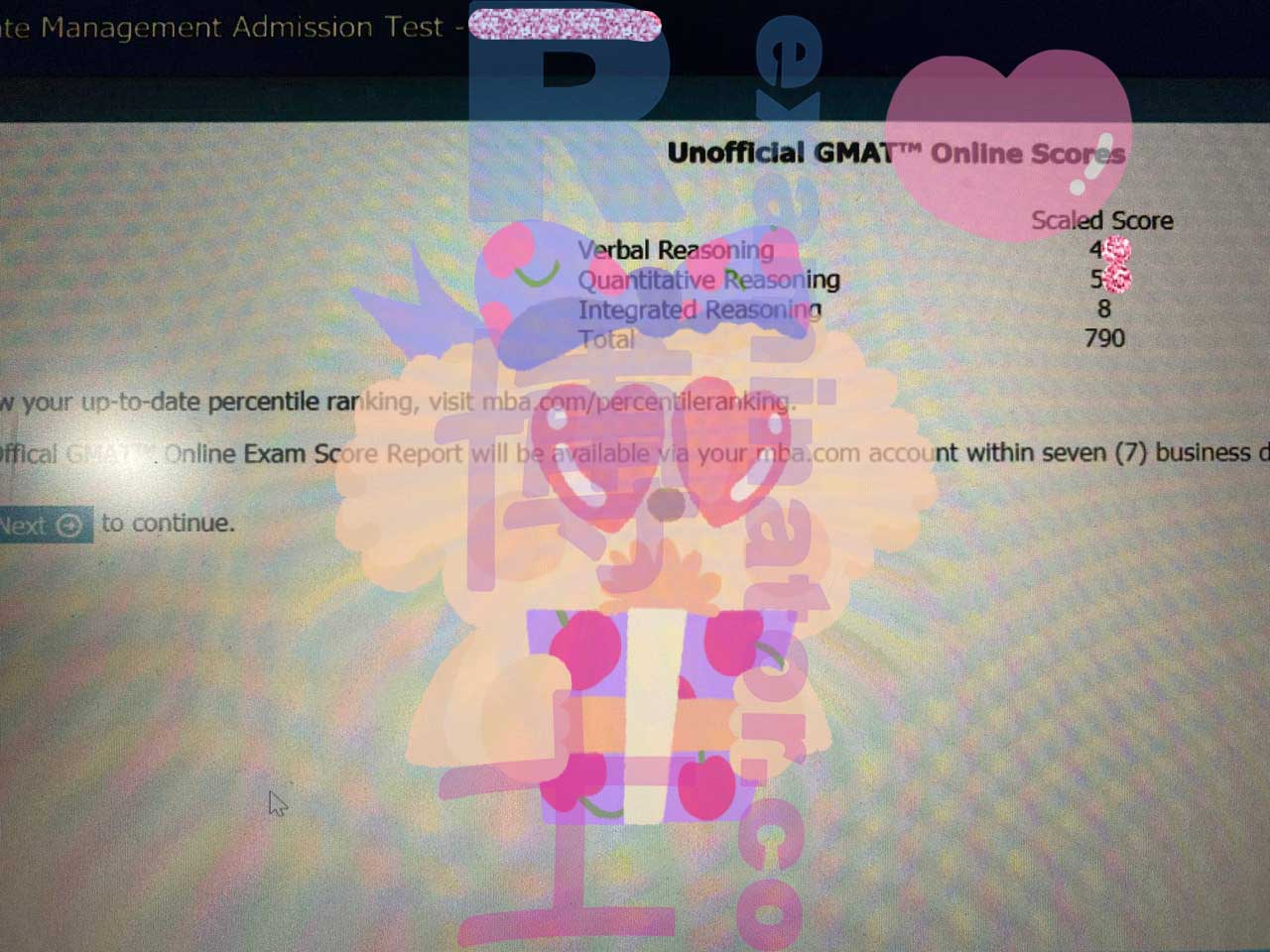 790 on the GMAT! Client's passport was of an old version so that the check-in took over 1 hour~ Exam completed nonetheless!