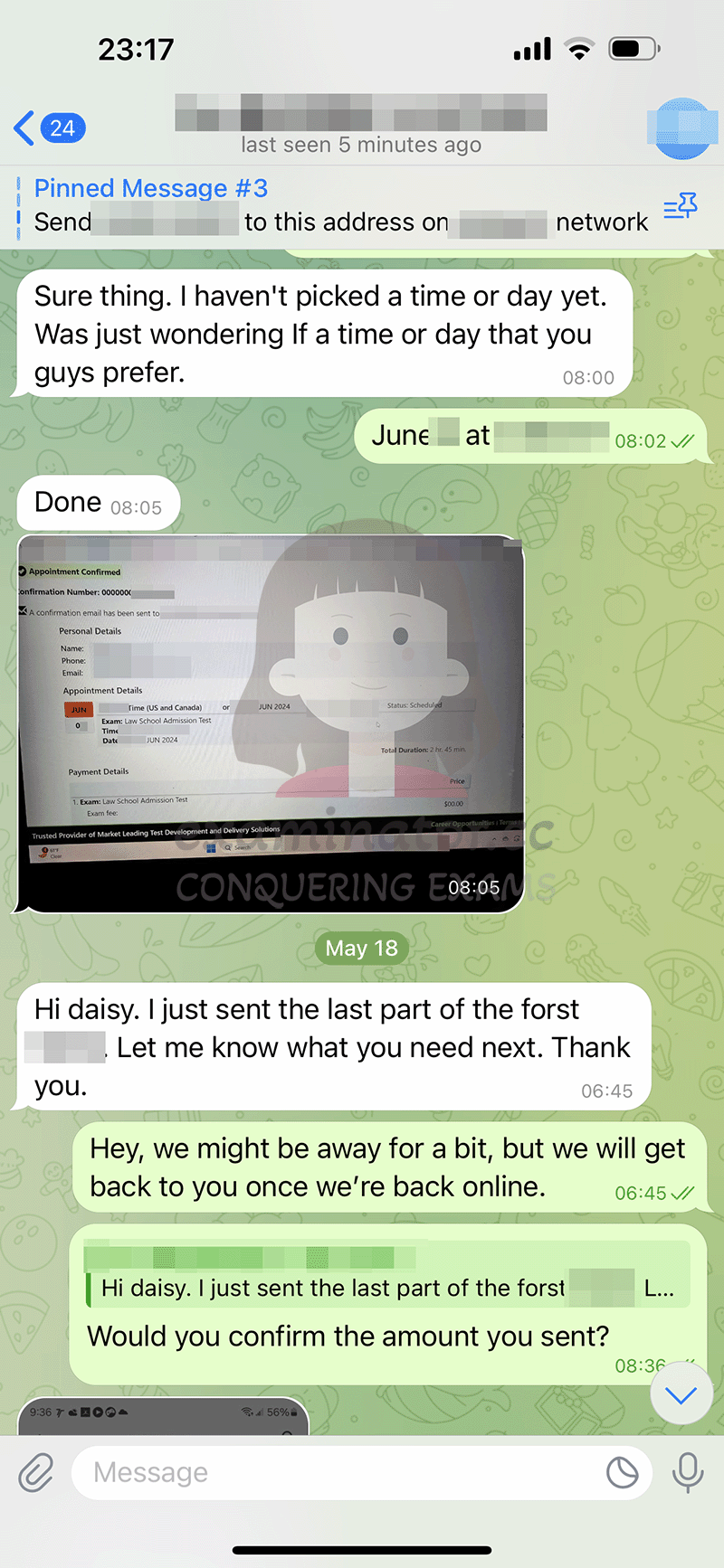 支付LSAT代考定金和约定考试时间