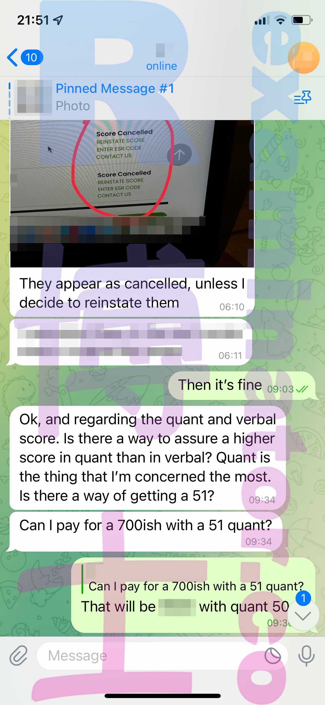 [GMAT代考保分]成功案例#288的对话截图