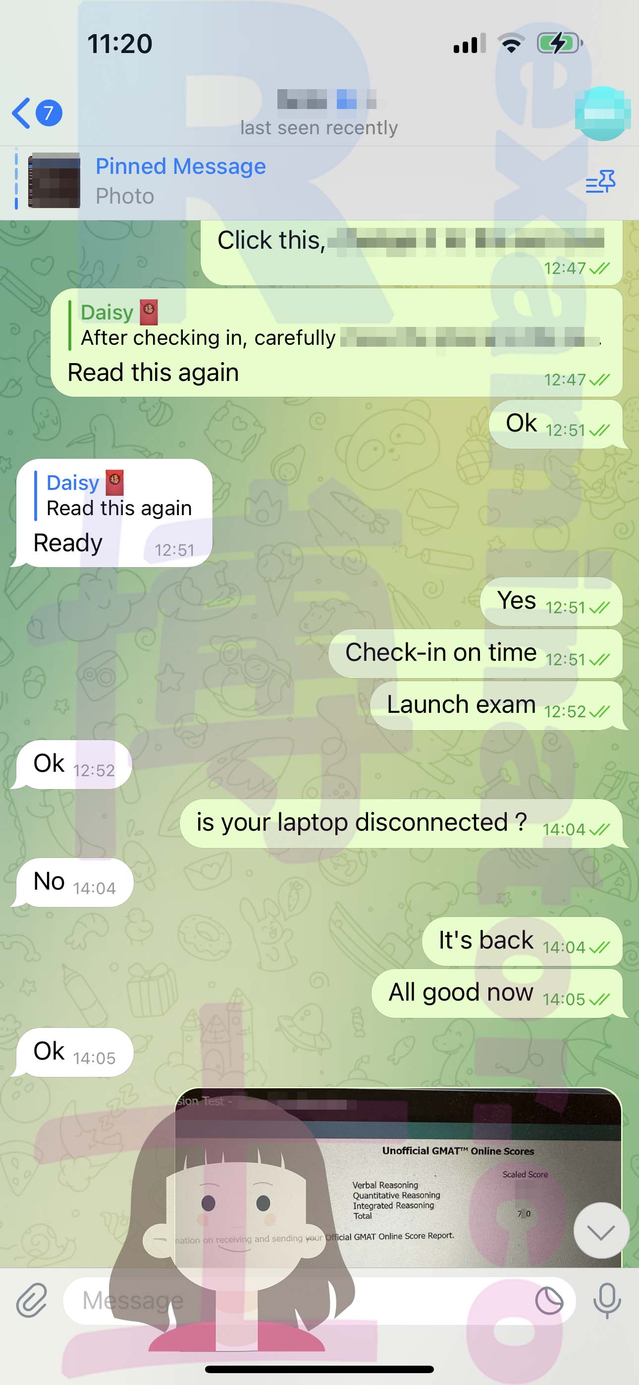 GMAT代考保分成功案例#543的与客户对话截图