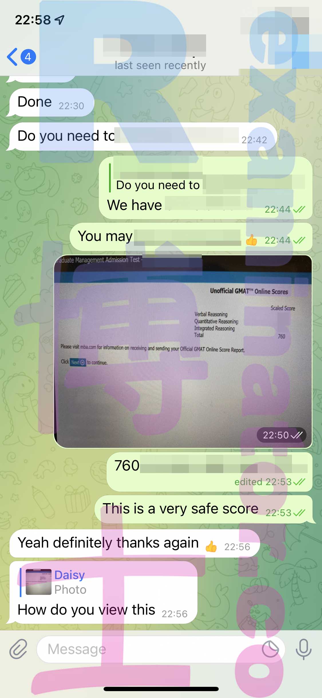 GMAT代考保分成功案例#323的与客户对话截图