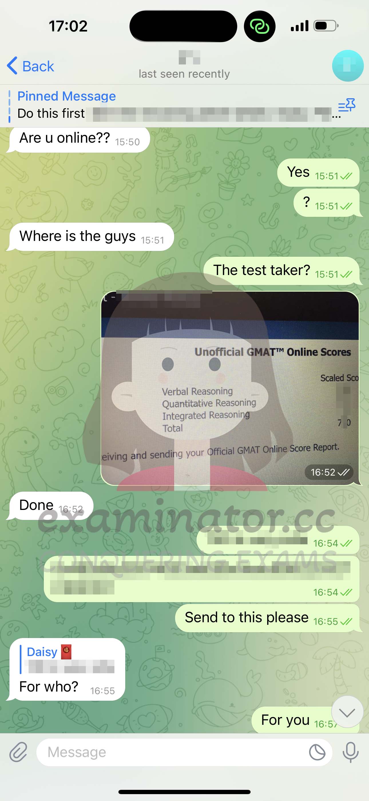 GMAT代考保分成功案例#570的与客户对话截图