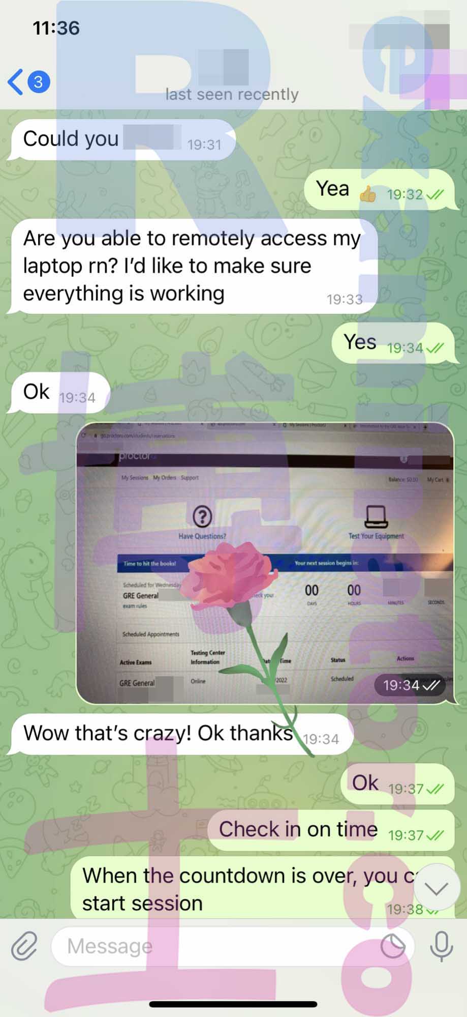 GRE代考保分成功案例#307的与客户对话截图