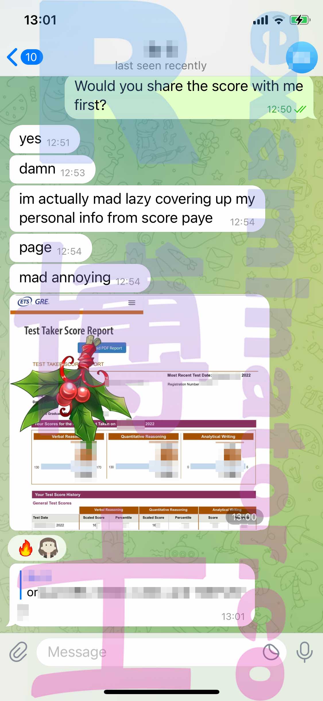 GRE代考保分成功案例#438的与客户对话截图
