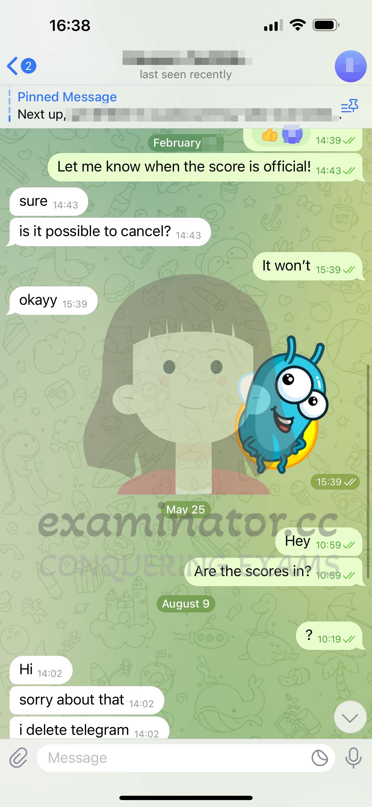 GRE代考保分成功案例#573的与客户对话截图