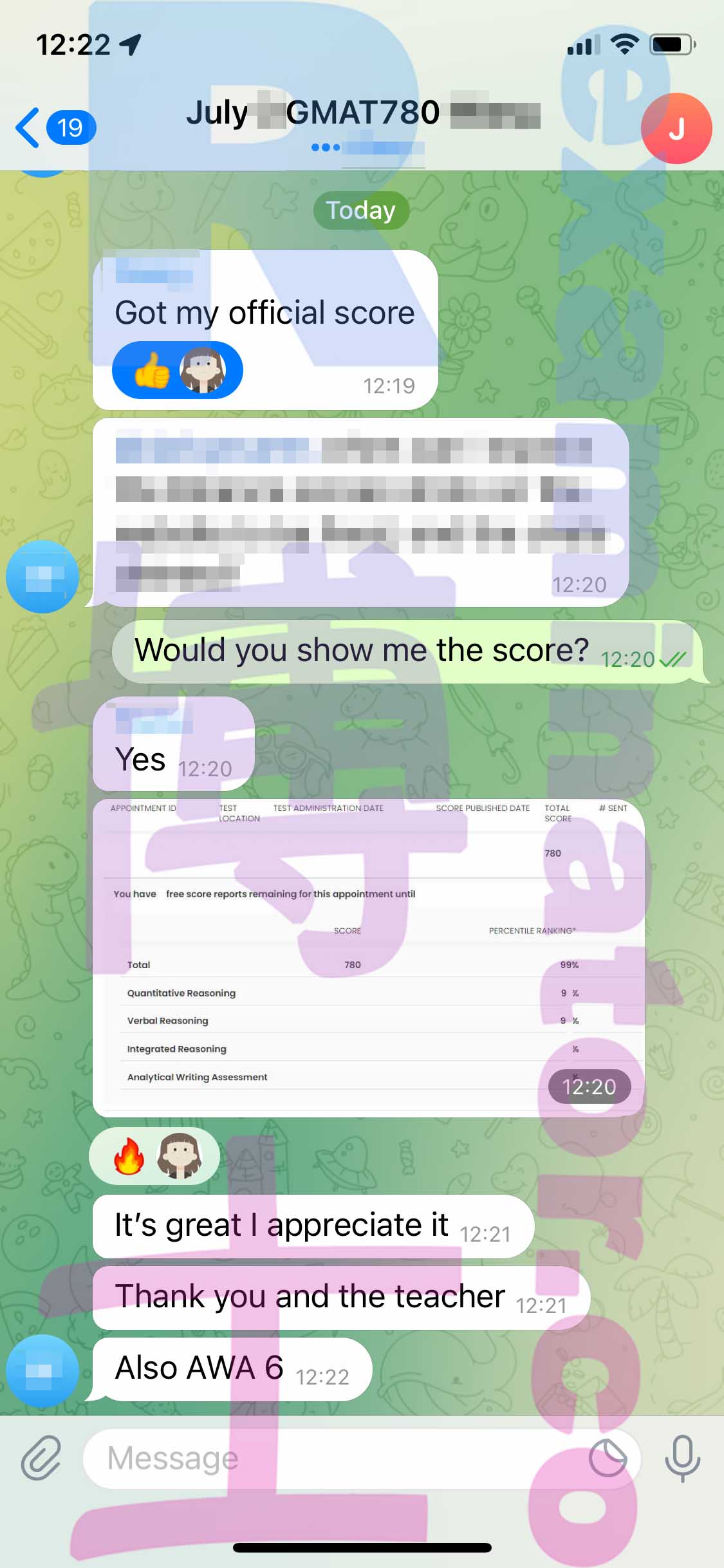 GMAT代考保分成功案例#348的与客户对话截图