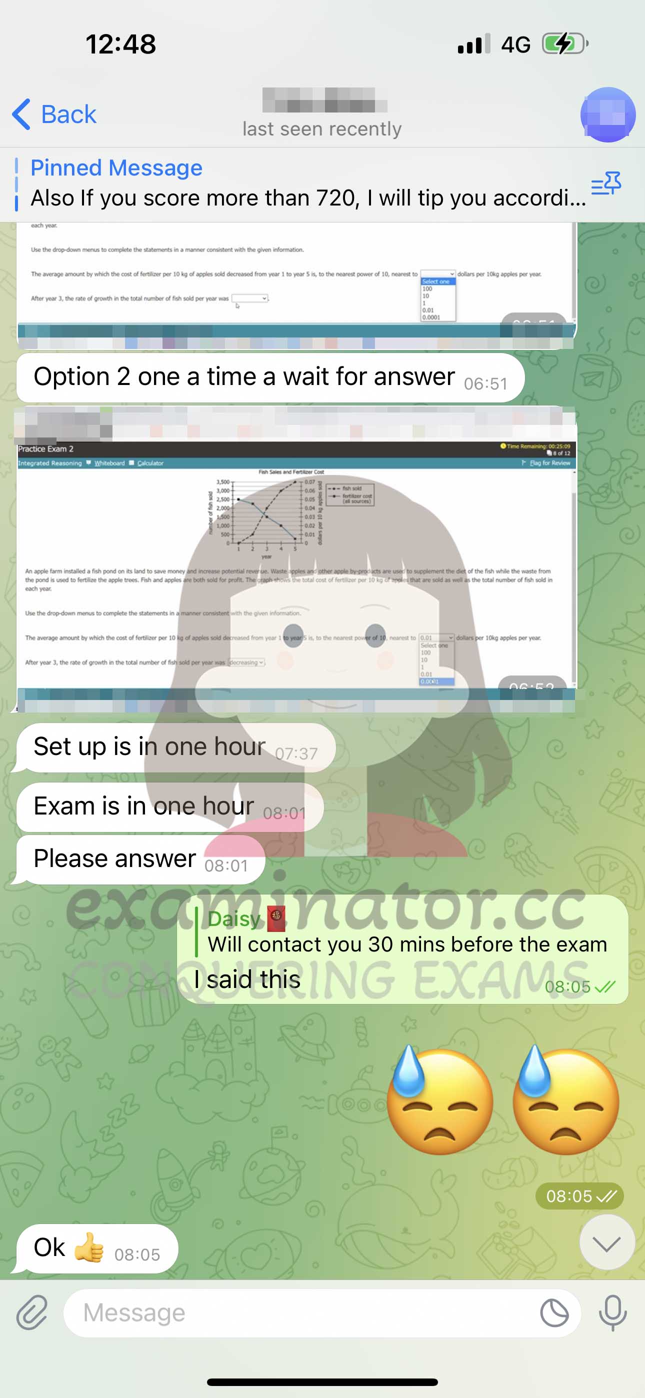 GMAT代考保分成功案例#595的与客户对话截图
