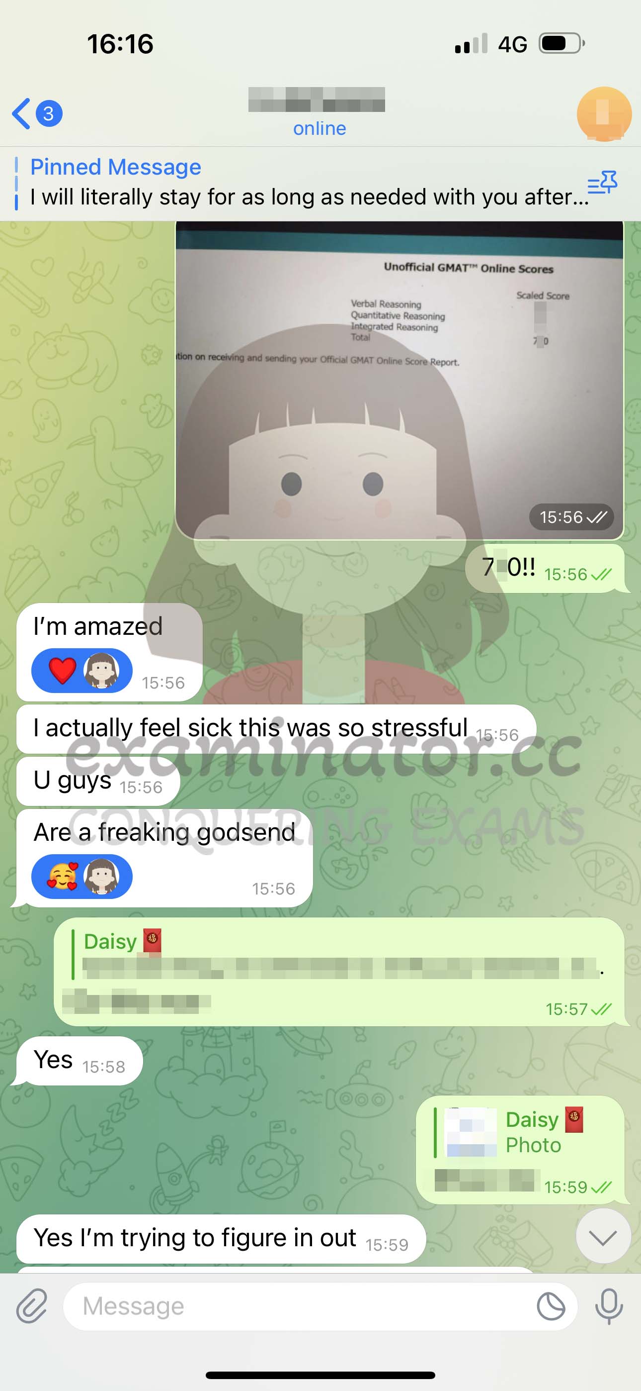 GMAT代考保分成功案例#593的与客户对话截图