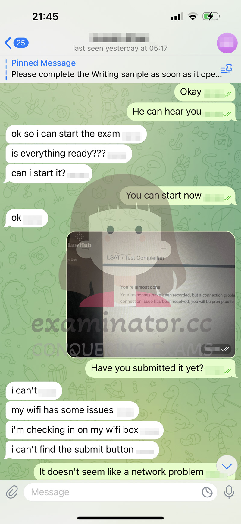 LSAT代考当天：交卷时发生小意外
