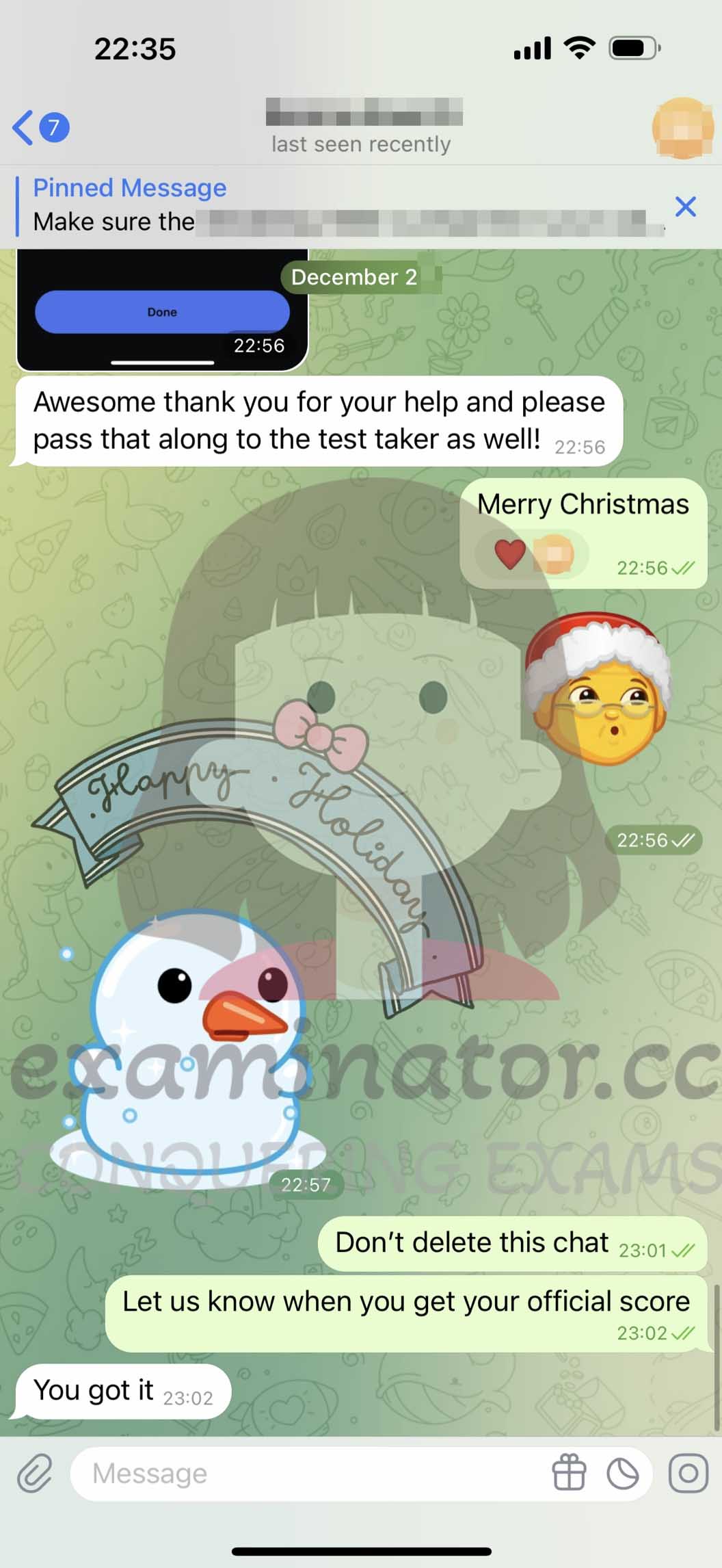 GMAT代考保分成功案例#605的与客户对话截图