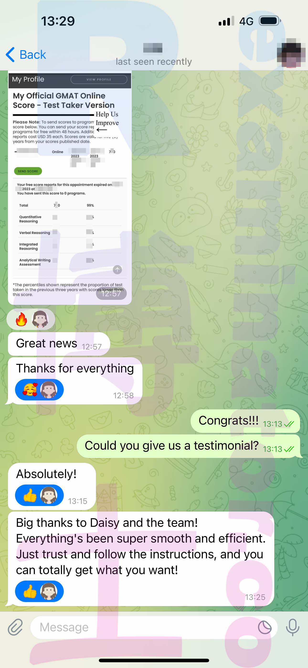 GMAT代考保分成功案例#511的与客户对话截图