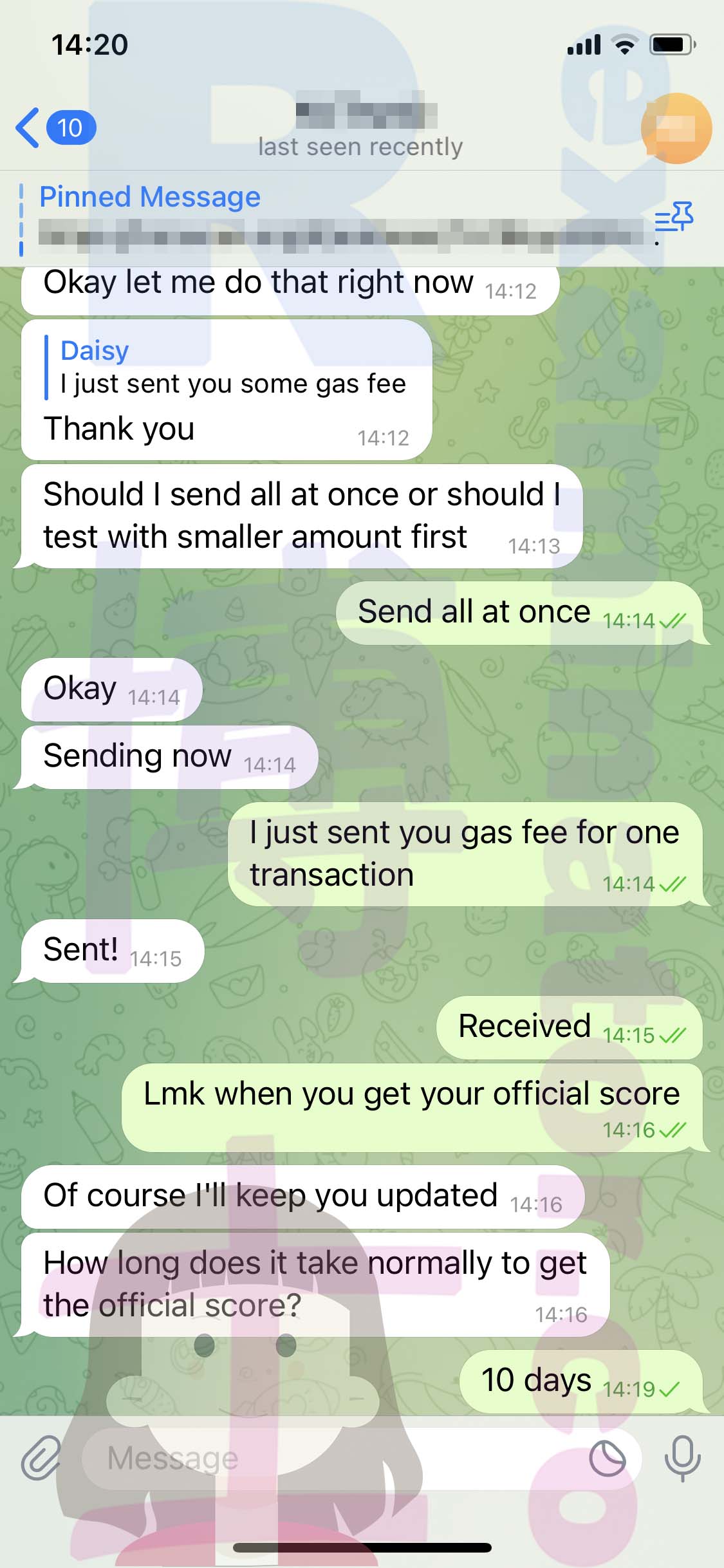 GRE代考保分成功案例#516的与客户对话截图