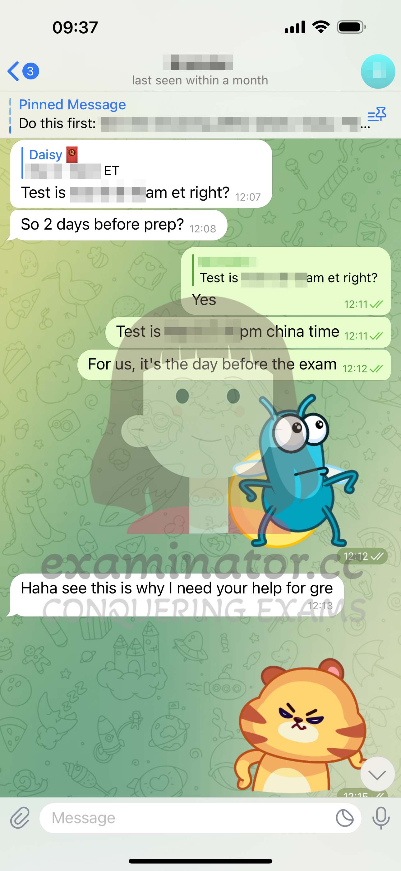 GRE代考保分成功案例#586的与客户对话截图