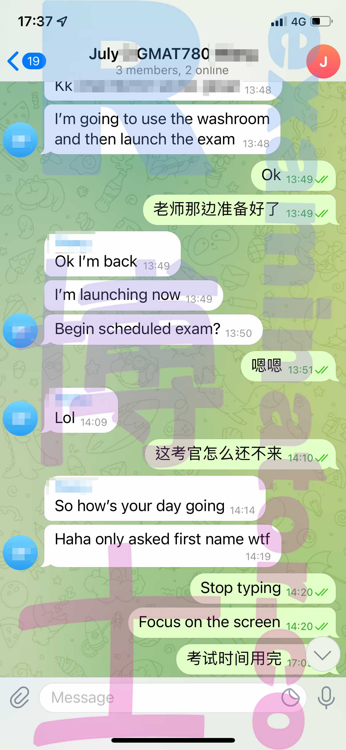 GMAT代考保分成功案例#342的与客户对话截图