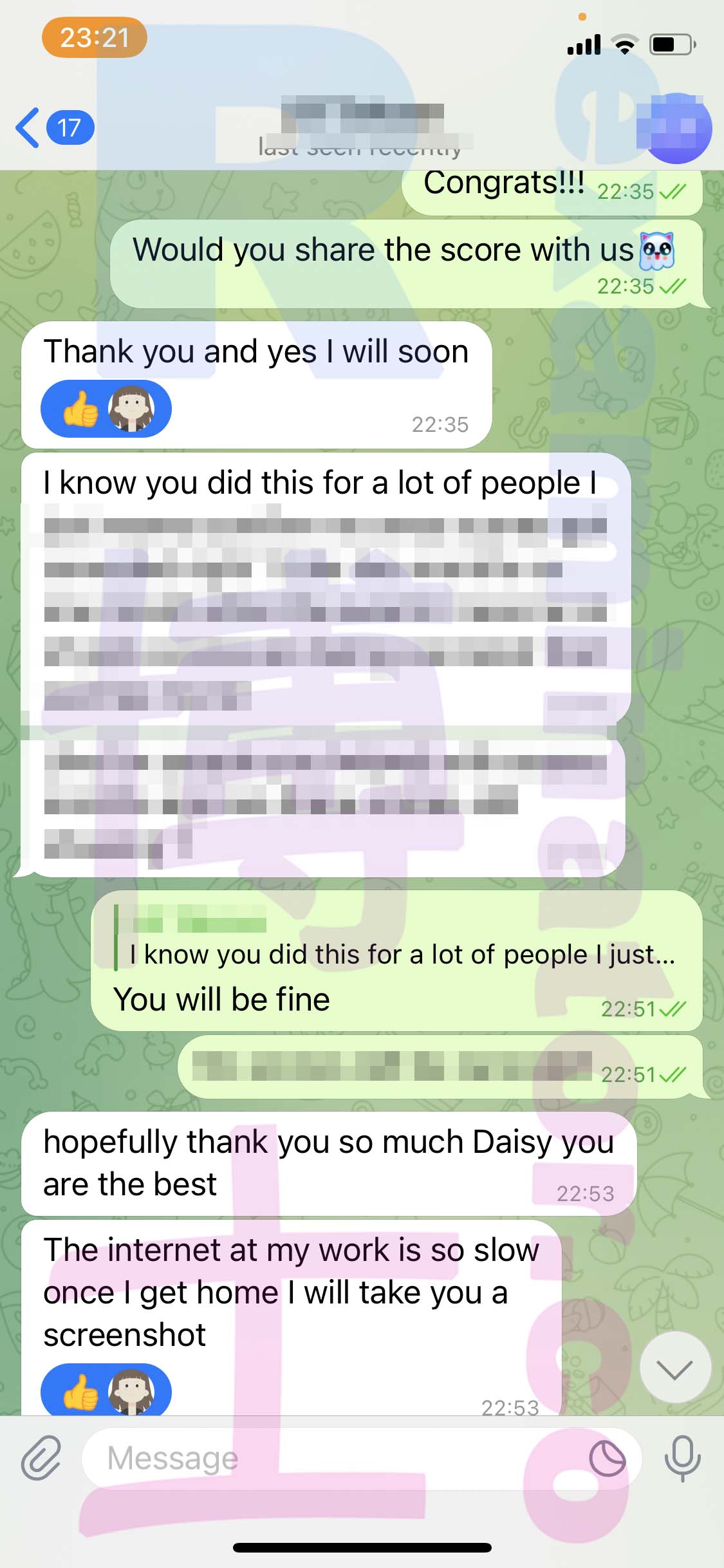 GRE代考保分成功案例#464的与客户对话截图