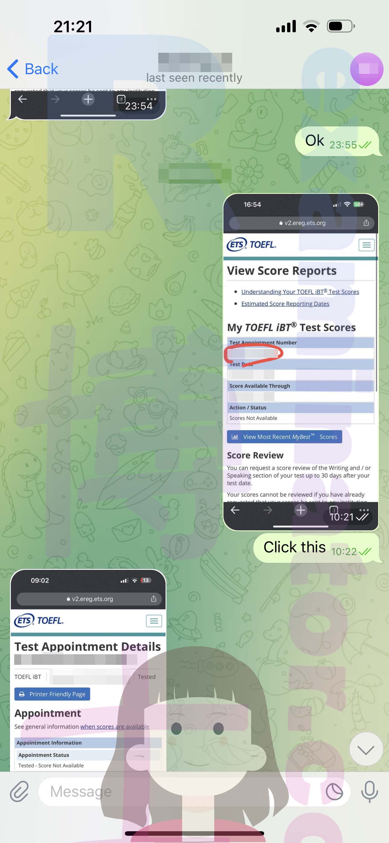托福代考保分成功案例#517的与客户对话截图
