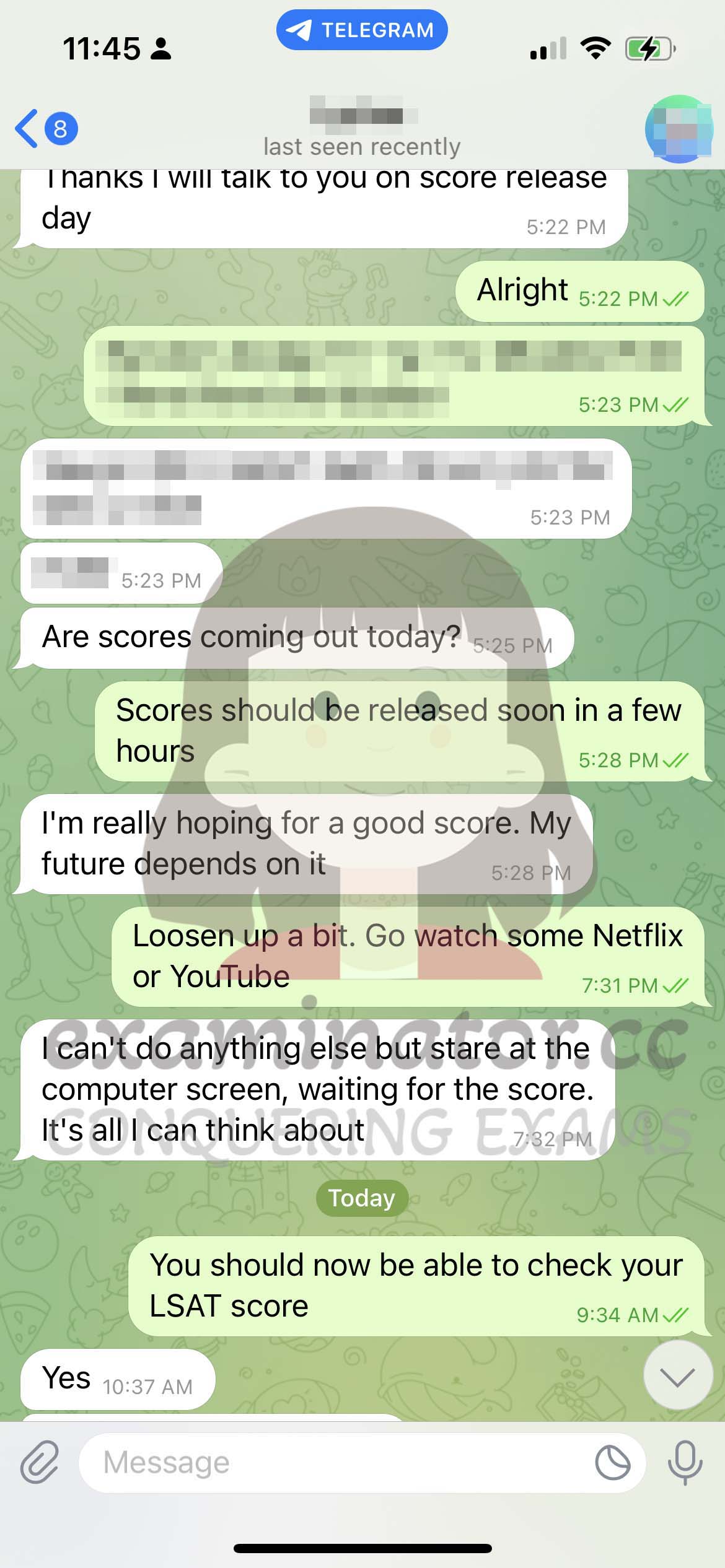 LSAT代考保分成功案例#580的与客户对话截图