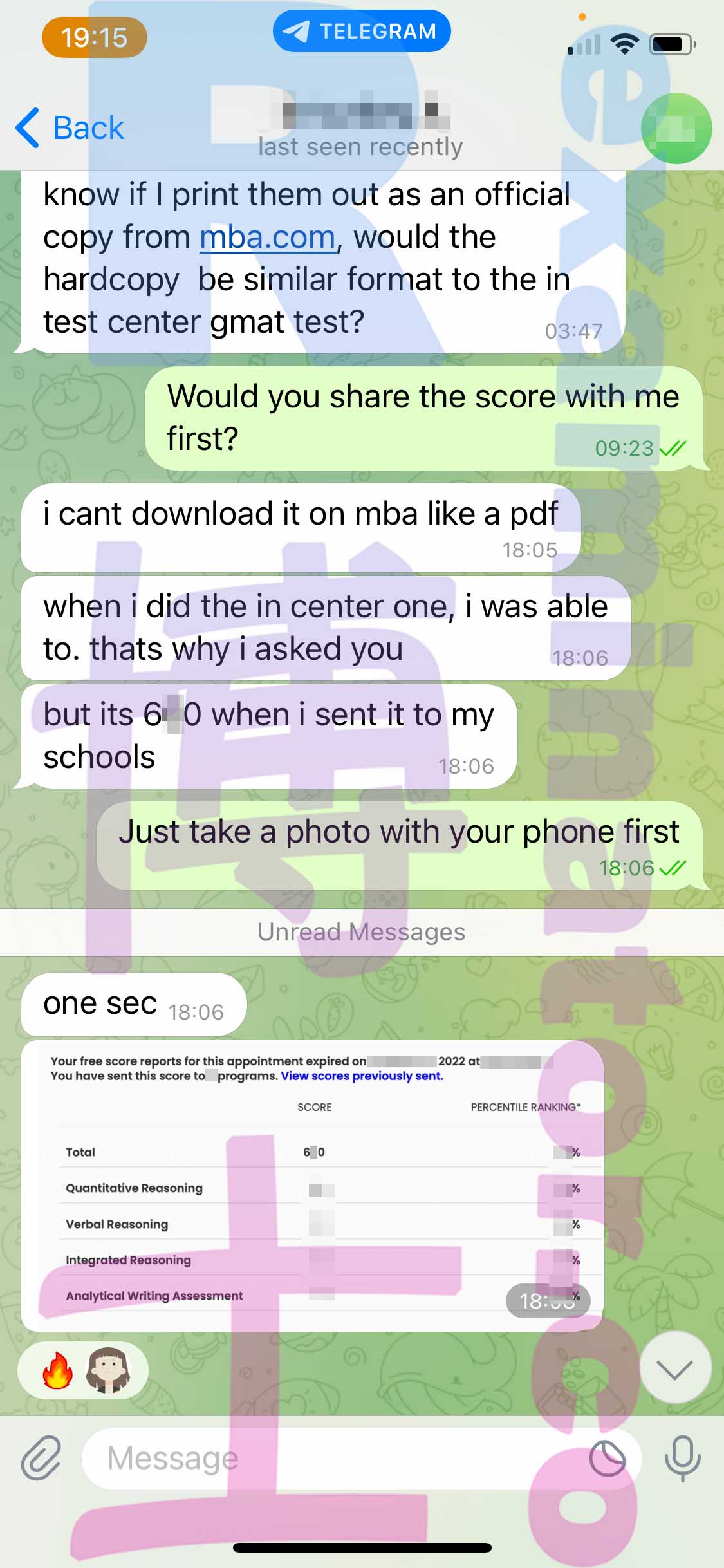 GMAT代考保分成功案例#434的与客户对话截图