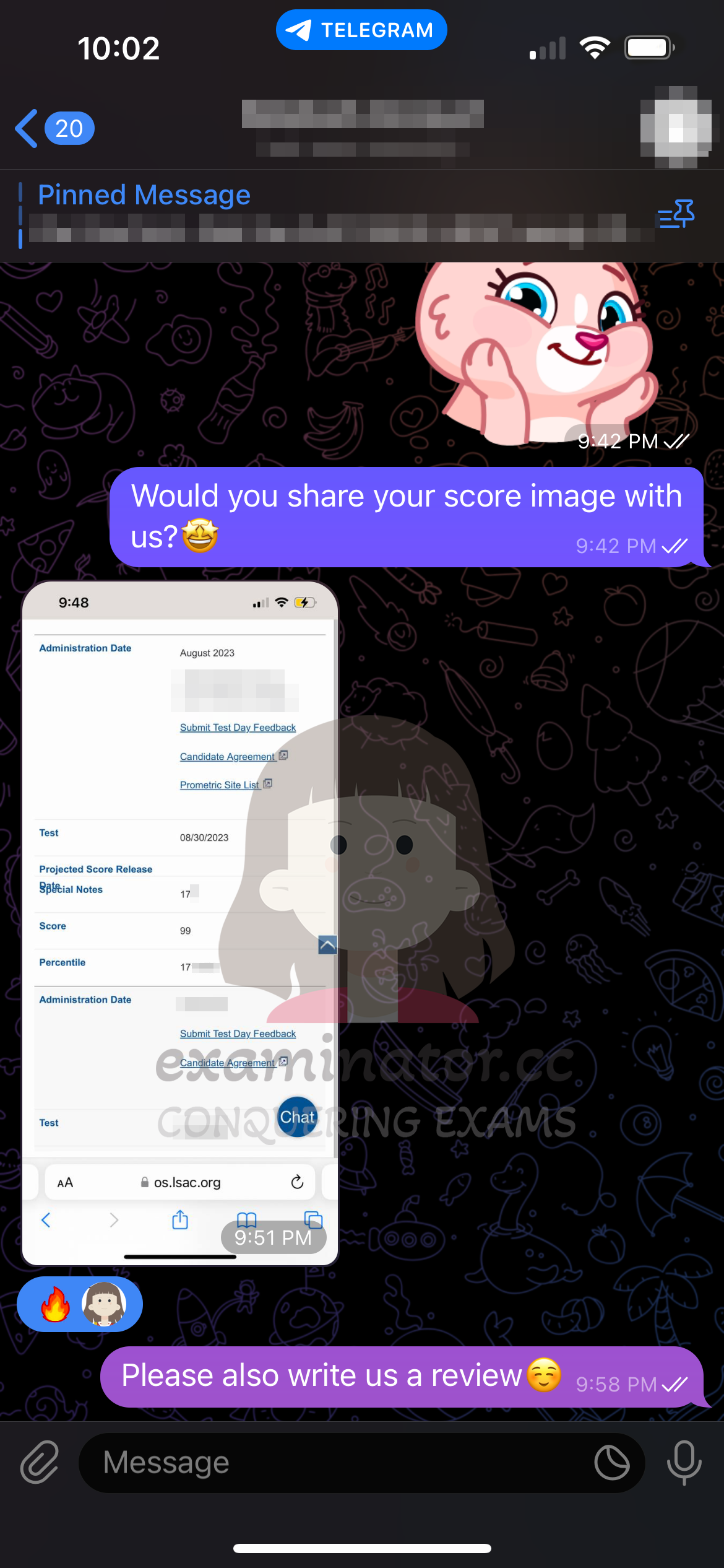 LSAT代考保分成功案例#571的与客户对话截图