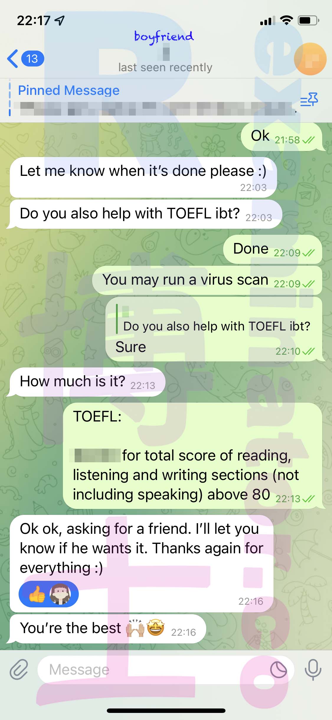 GMAT代考保分成功案例#473的与客户对话截图