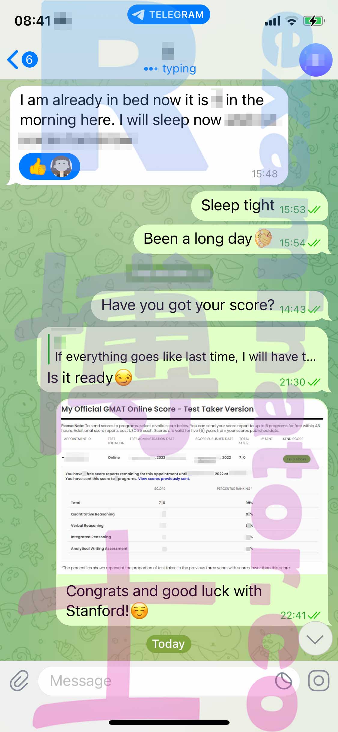 GMAT代考保分成功案例#400的与客户对话截图