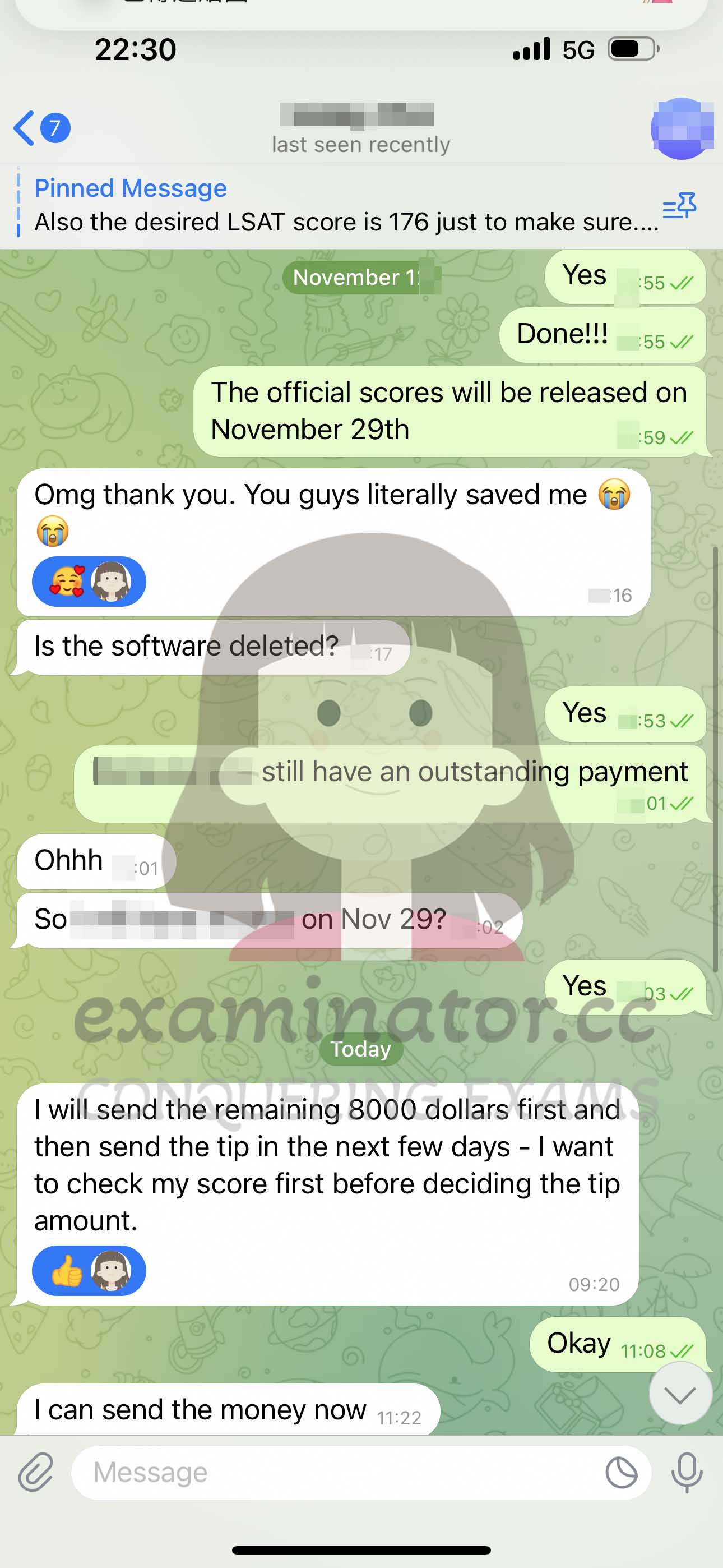 LSAT代考保分成功案例#598的与客户对话截图