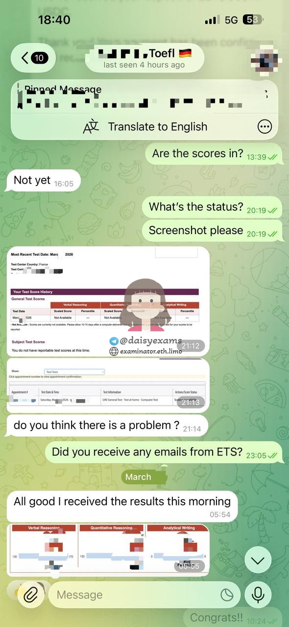 GRE代考客户双语好评 - 英语法语评价🇫🇷