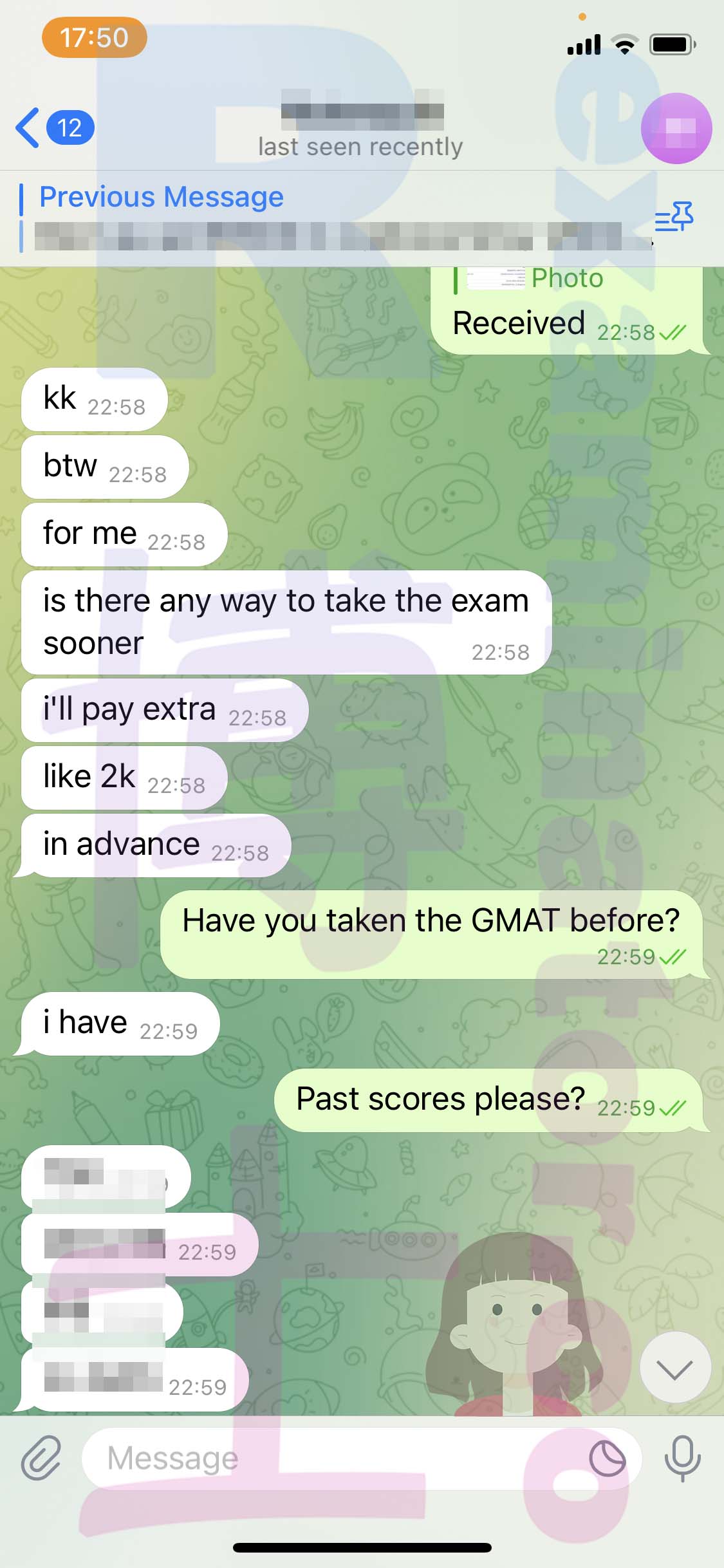 GMAT代考保分成功案例#478的与客户对话截图