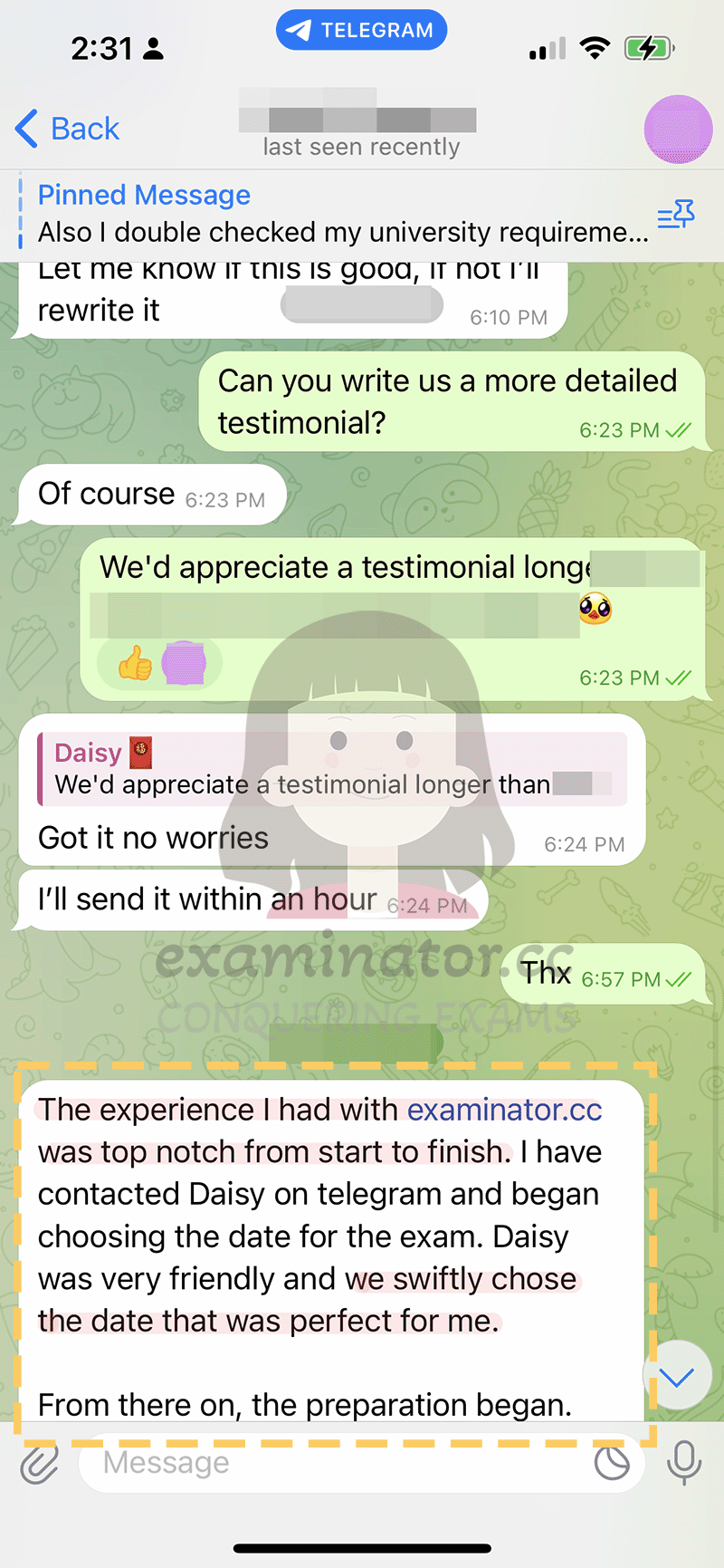 GRE代考保分成功案例#660的与客户对话截图