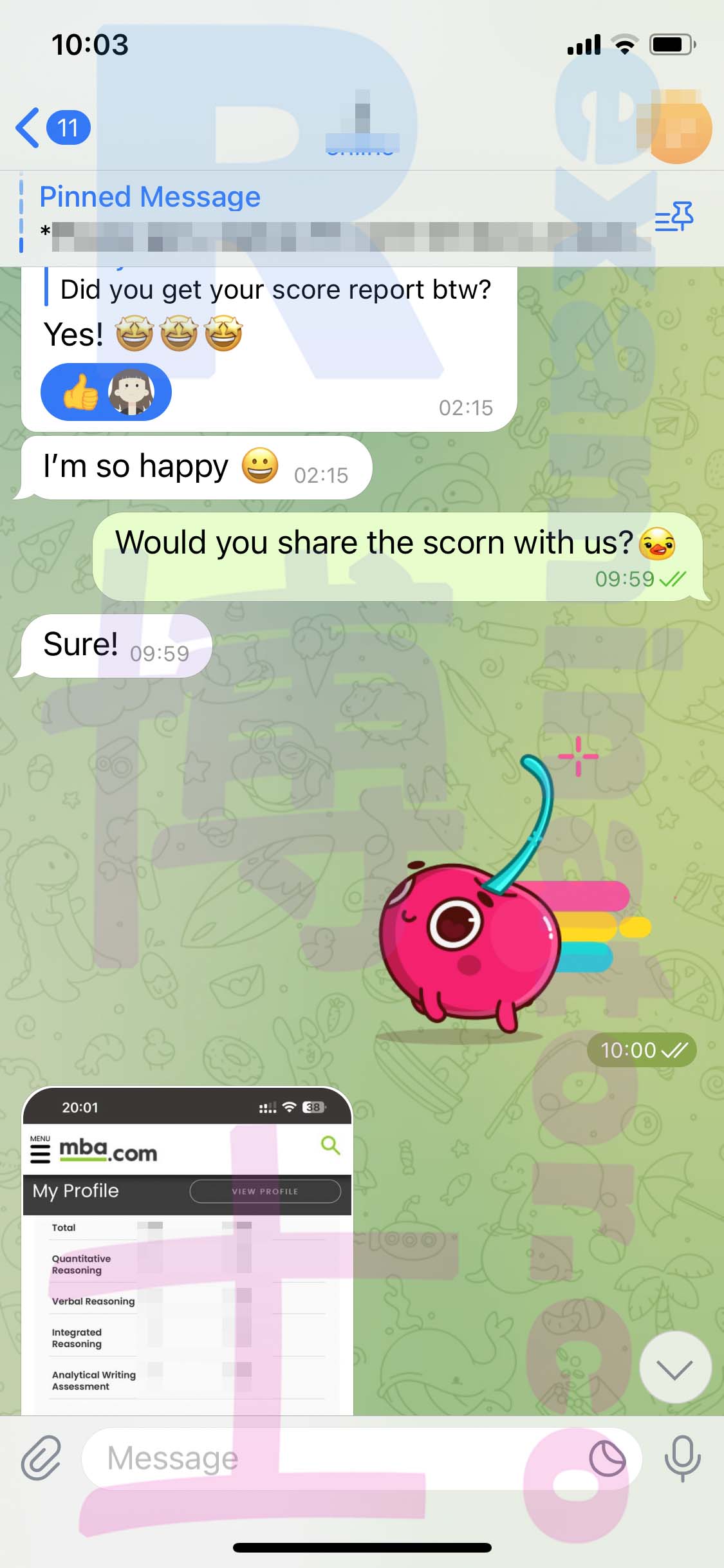 GMAT代考保分成功案例#461的与客户对话截图
