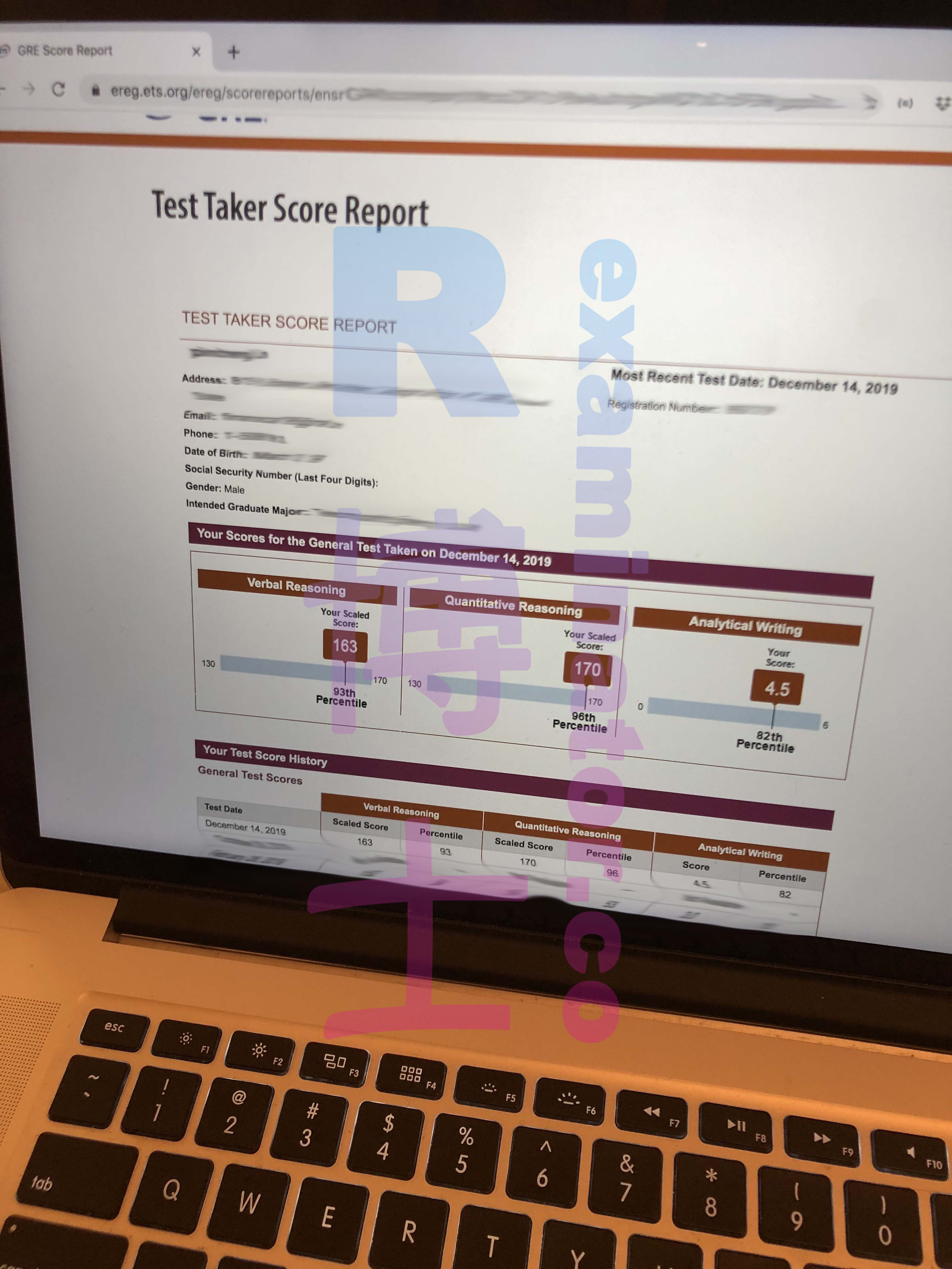 GRE substitute exam December 14, 2019, score 333, AW 4.5
