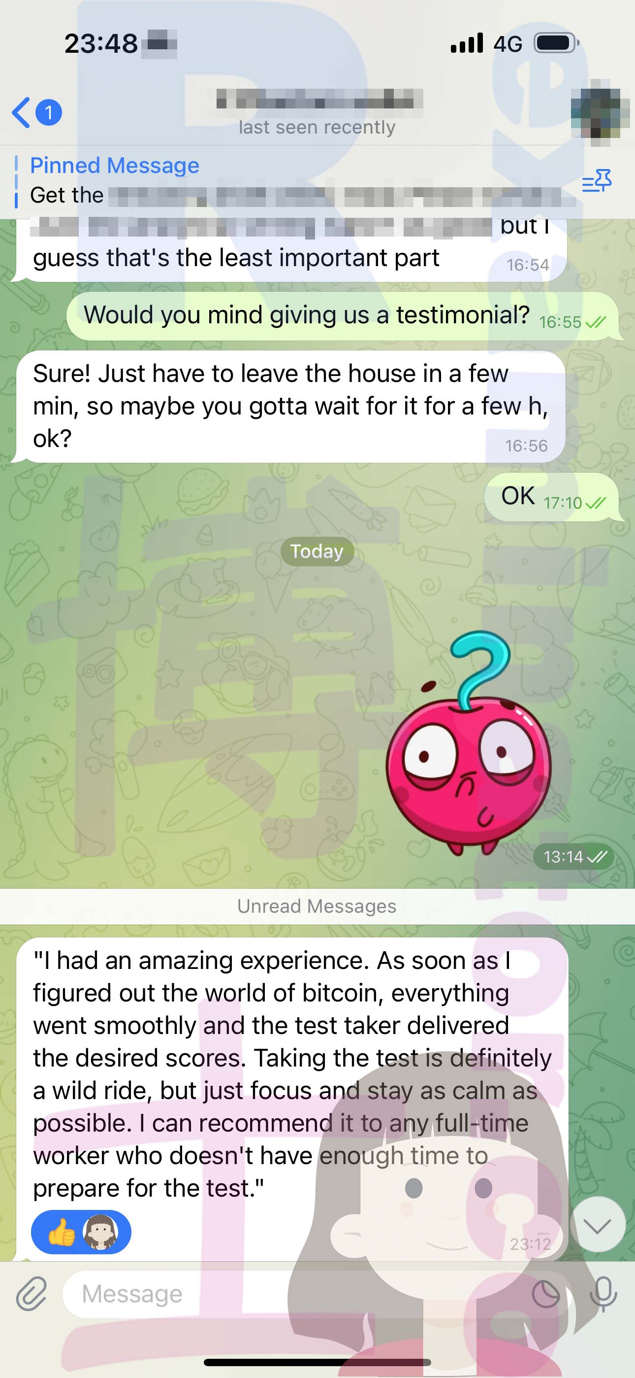 GRE代考保分成功案例#529的与客户对话截图