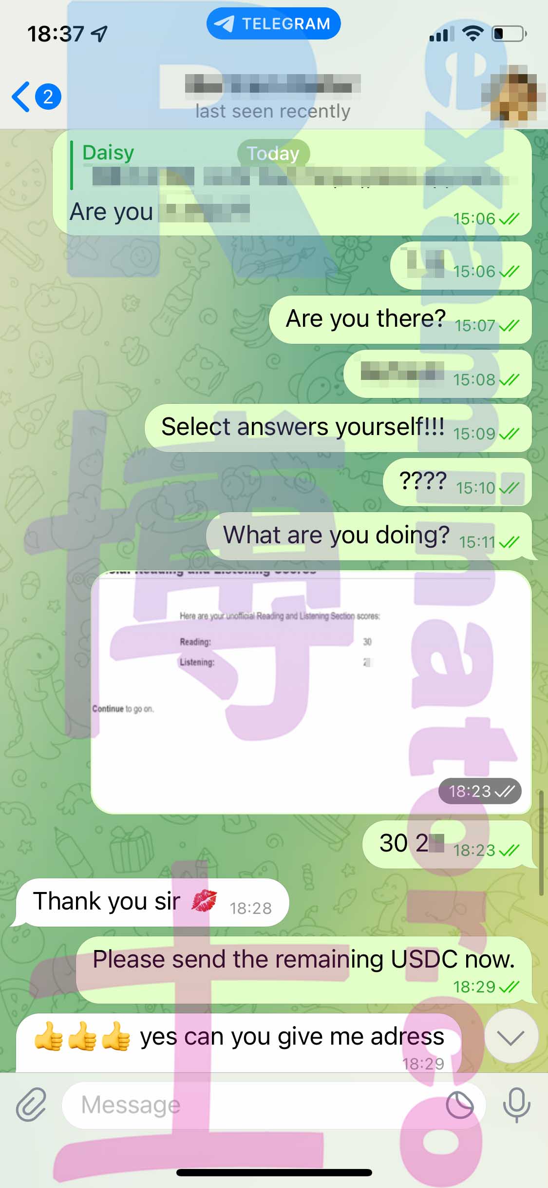 托福代考保分成功案例#381的与客户对话截图