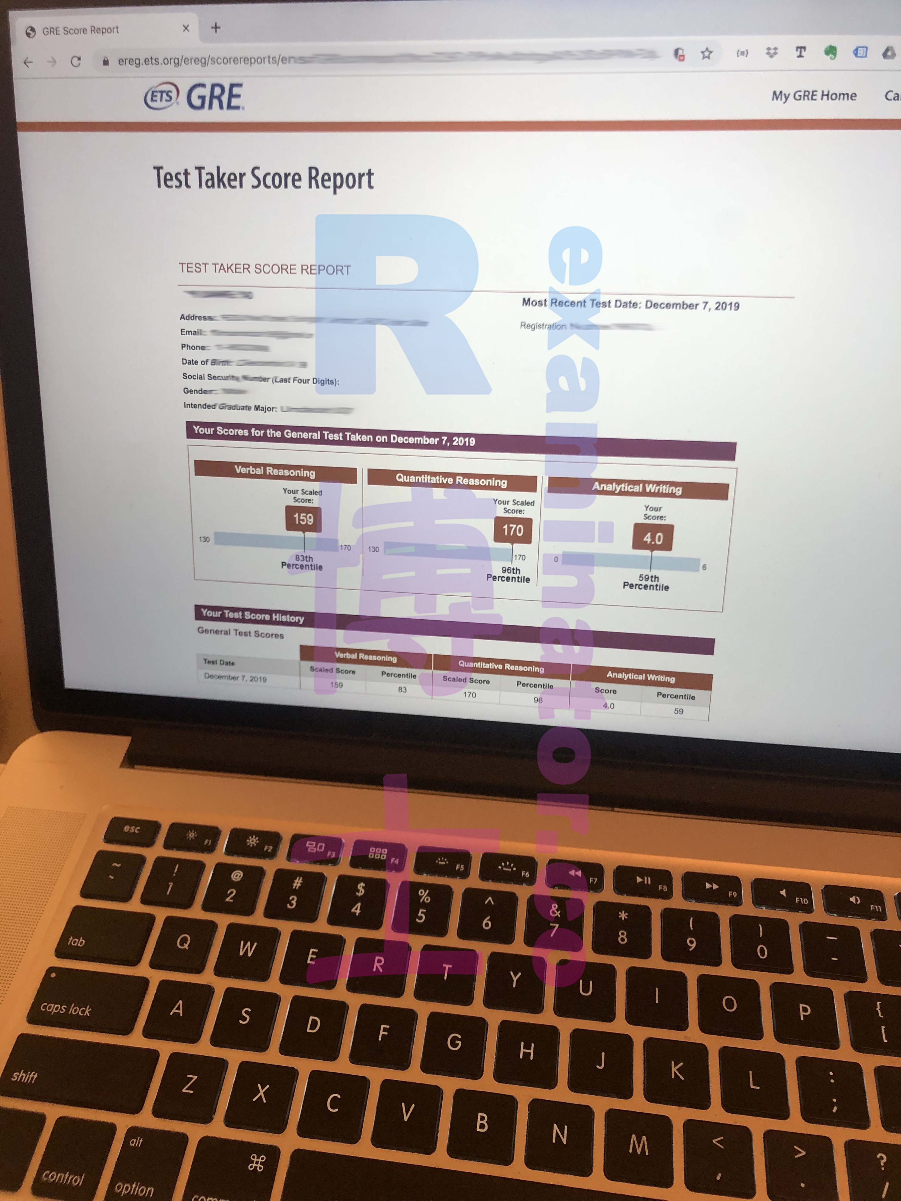 December 7, 2019, GRE surrogate test, 329 points, AW 4.0
