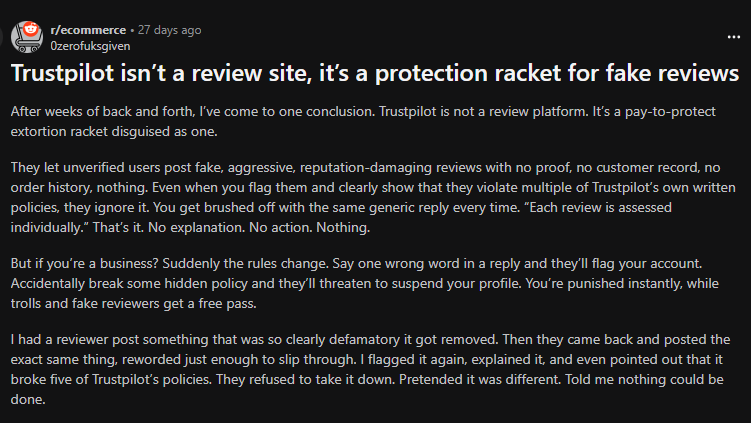 Trustpilot 虚假评论示例
