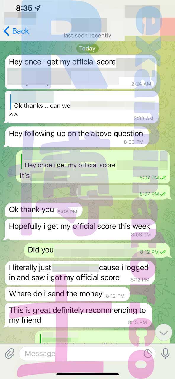 GMAT代考保分成功案例#325的与客户对话截图
