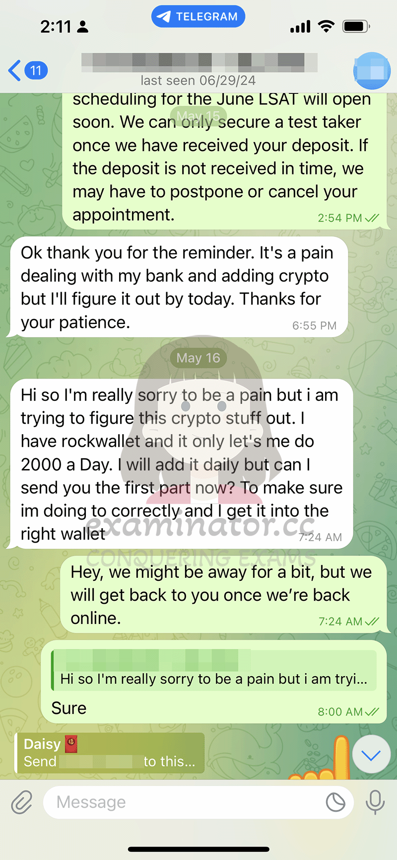 支付LSAT代考定金和约定考试时间