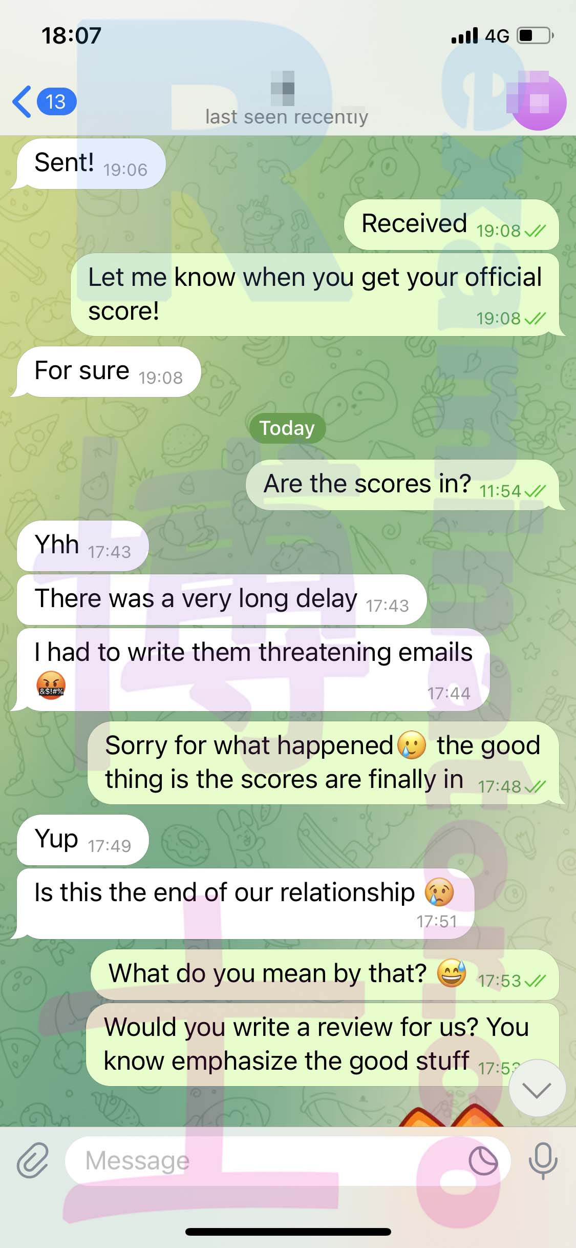 GRE代考保分成功案例#457的与客户对话截图