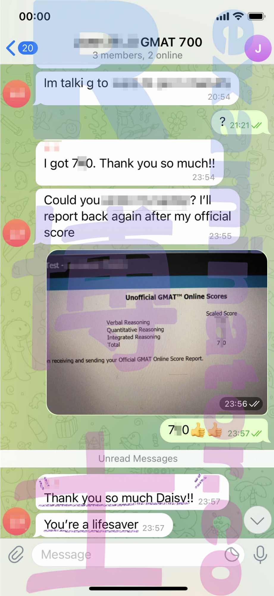GMAT代考保分成功案例#340的与客户对话截图
