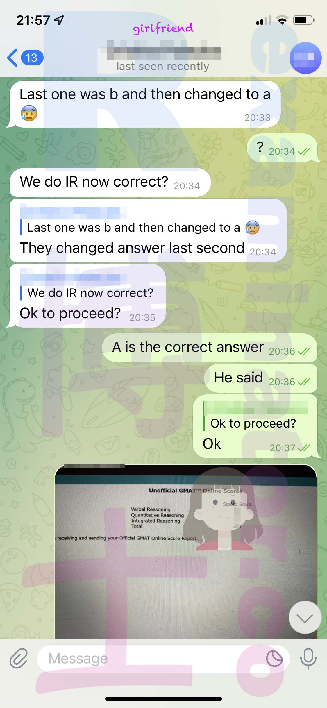 GMAT代考保分成功案例#473的与客户对话截图