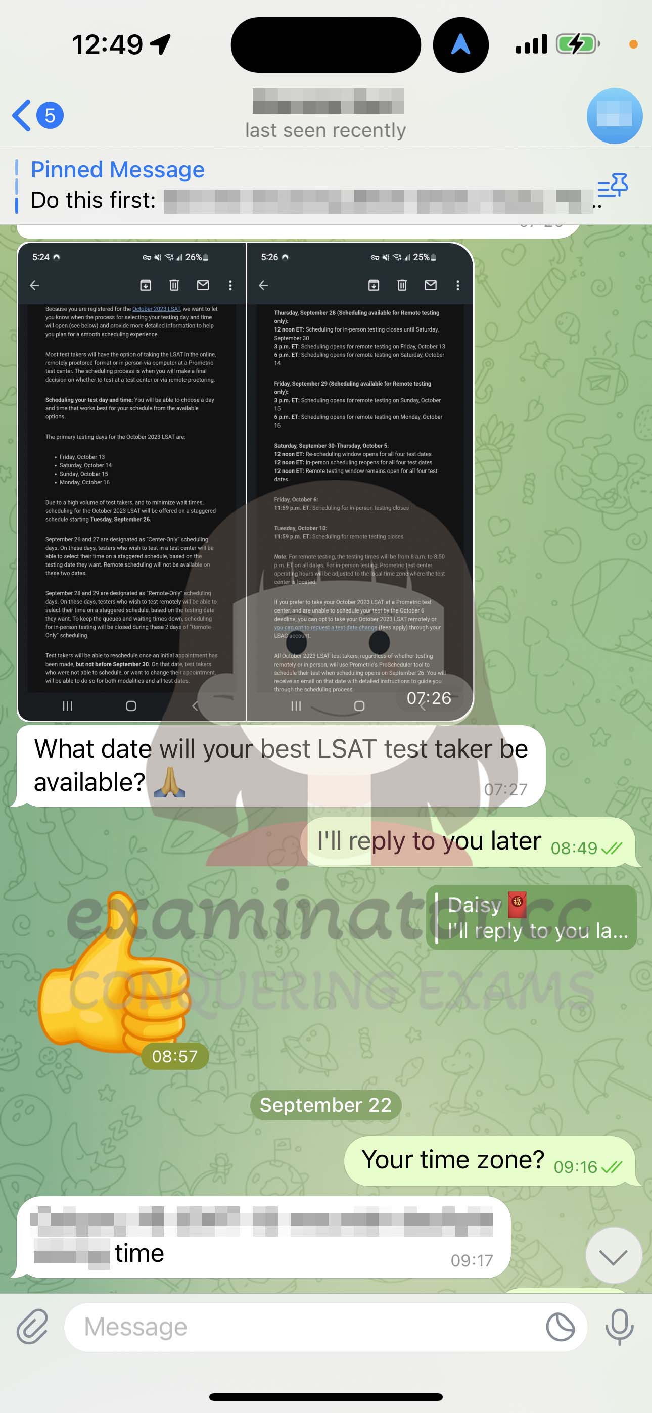 LSAT代考保分成功案例#592的与客户对话截图