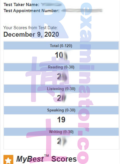 2020.12.09 TOEFL Home Edition substitute test scored 10X points. It's okay if your foundation in speaking is not good.
