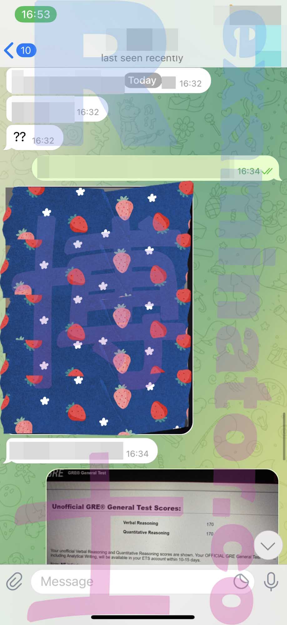 GRE代考保分成功案例#277的与客户对话截图
