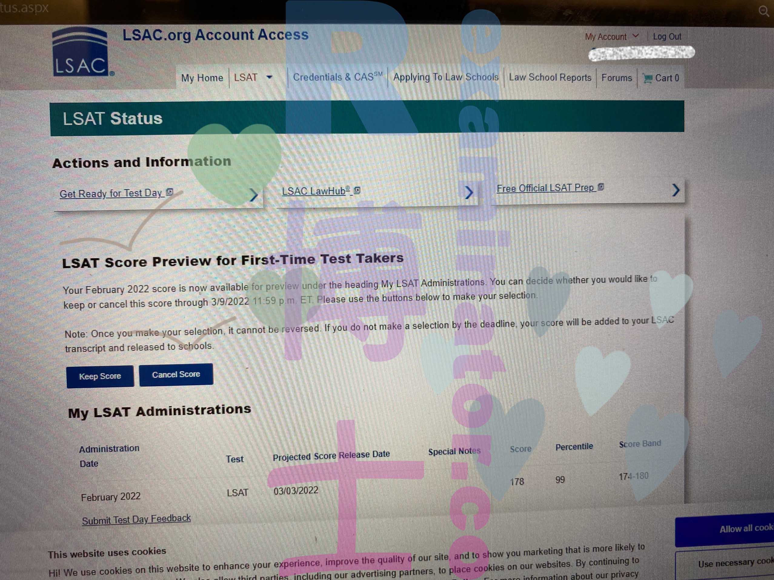 178 on the February LSAT! Slow network issues so bad proctor couldn't see client's desktop for some time..178 nonetheless! ✅
