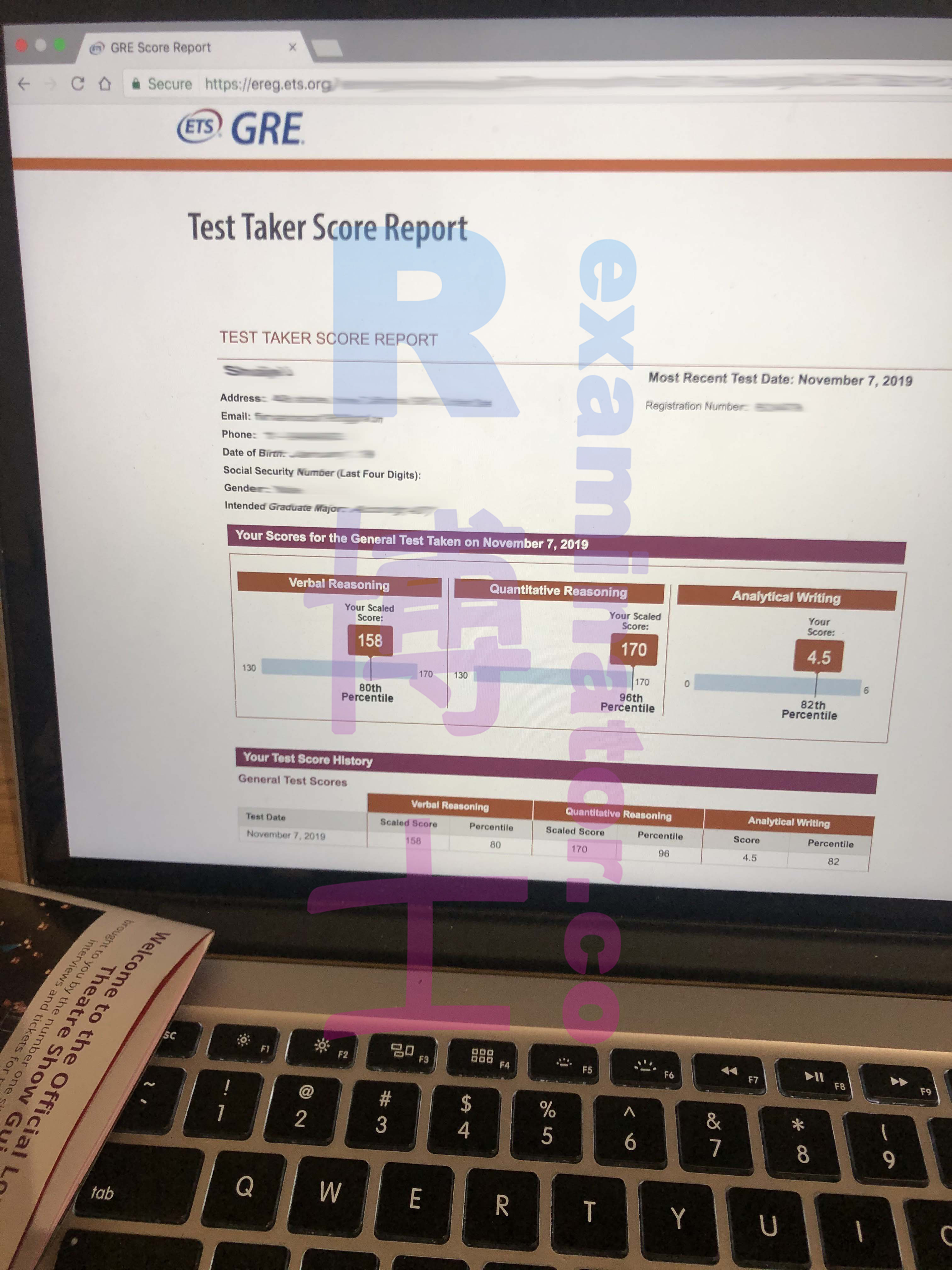 GRE cheating, score 328, AW 4.5, on November 7, 2019.
