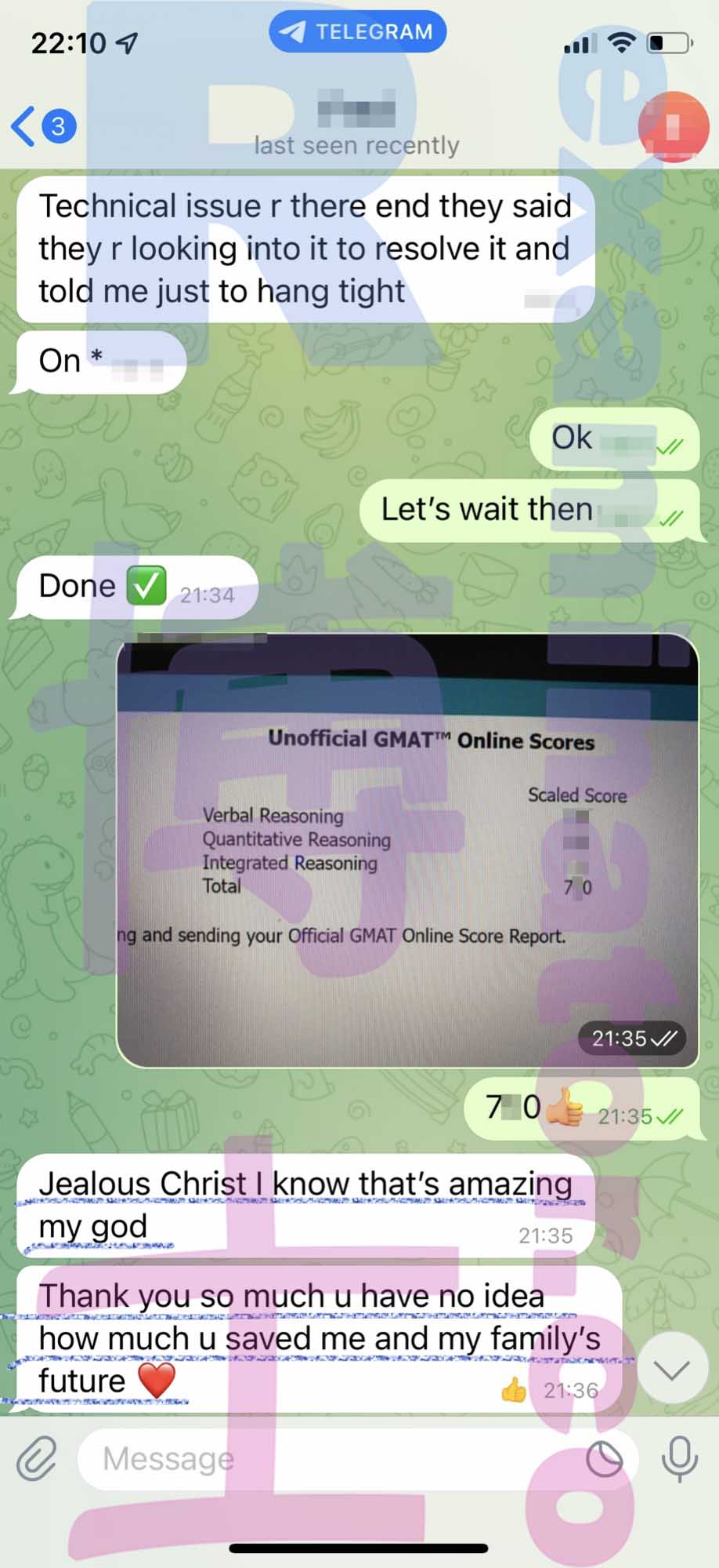 GMAT代考保分成功案例#367的与客户对话截图