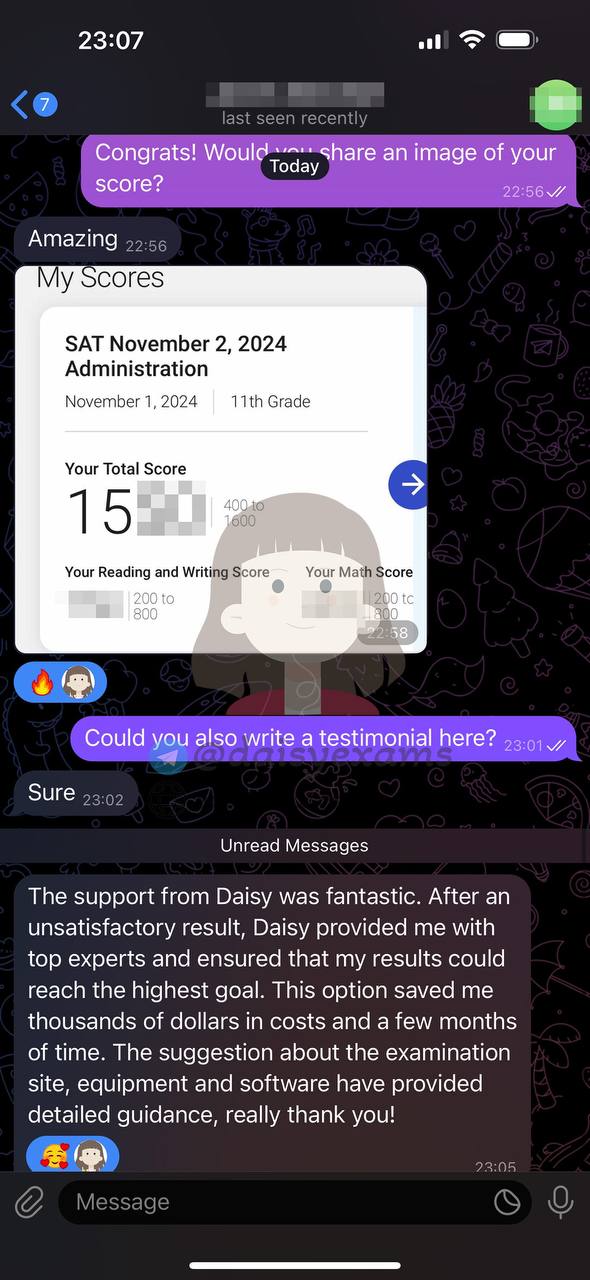 SAT代考保分成功案例#683的与客户对话截图