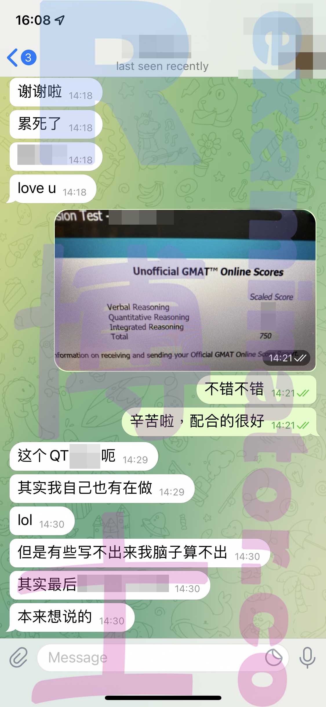 GMAT代考保分成功案例#302的与客户对话截图