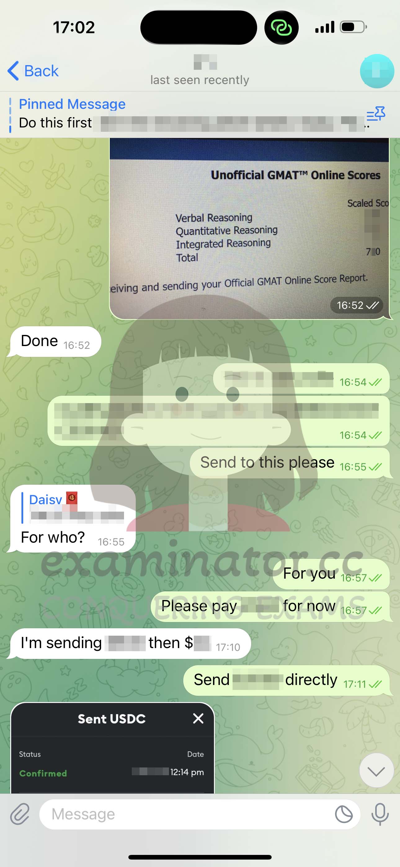 GMAT代考保分成功案例#570的与客户对话截图